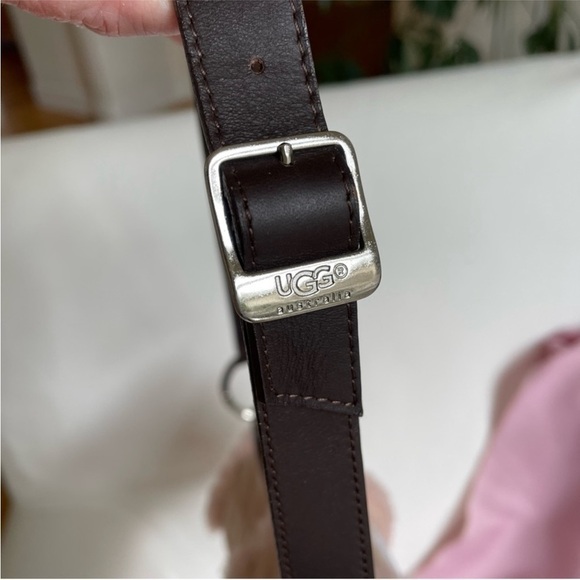 UGG Pink Suede Shoulder Purse Shearling Lined Leather Handbag Bag - Picture 9 of 14